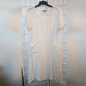 FLAX Linen Maxi Dress Short Sleeve Ivory Off White - Size M
